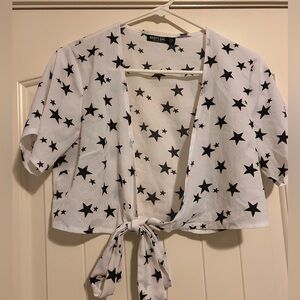 Nasty Gal Black Star Print White Crop Top